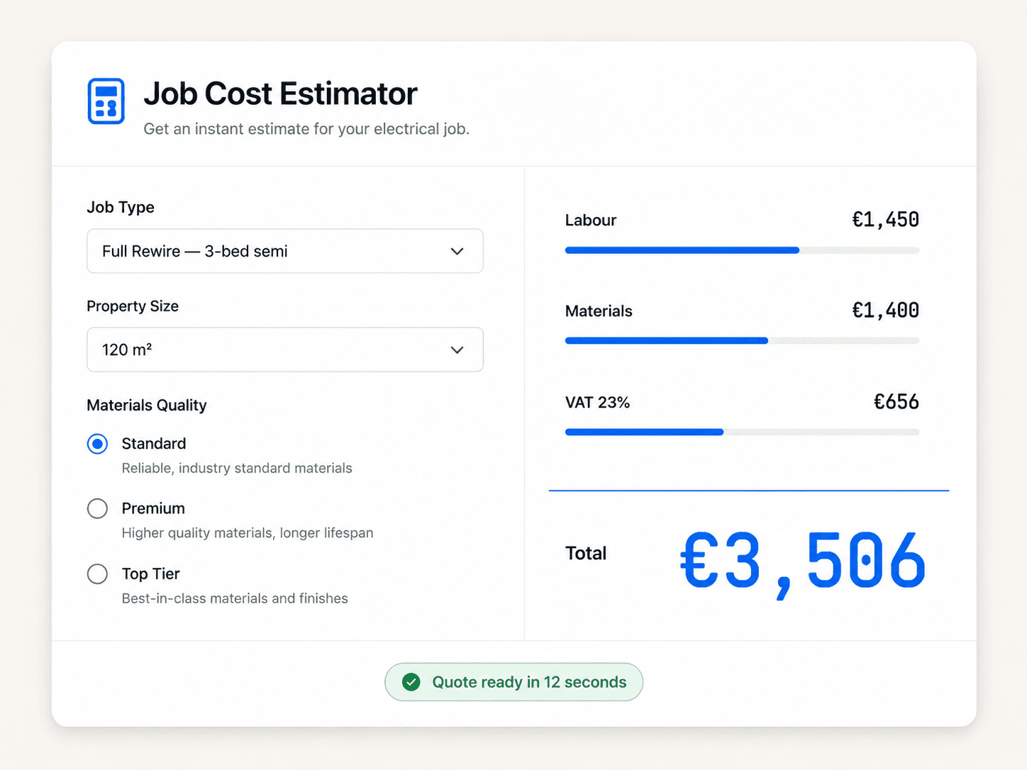 Job Cost Estimator interface preview